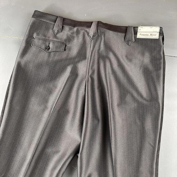 VTG Pagano West Slacks Mens 42 X-Long Black Striped Side Swedish Warp NWT No Hem - Picture 9 of 9